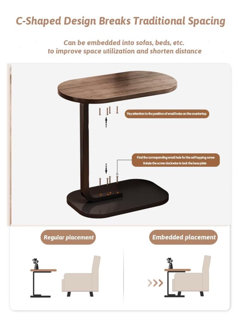 C Shaped Side Table Sofa Side Table Couch Side TablesThat Slide Under End Table Laptop Coffee and Snack Side Tables Wooden Table Small Table For Balcony Living Room Bedroom (BLACK)