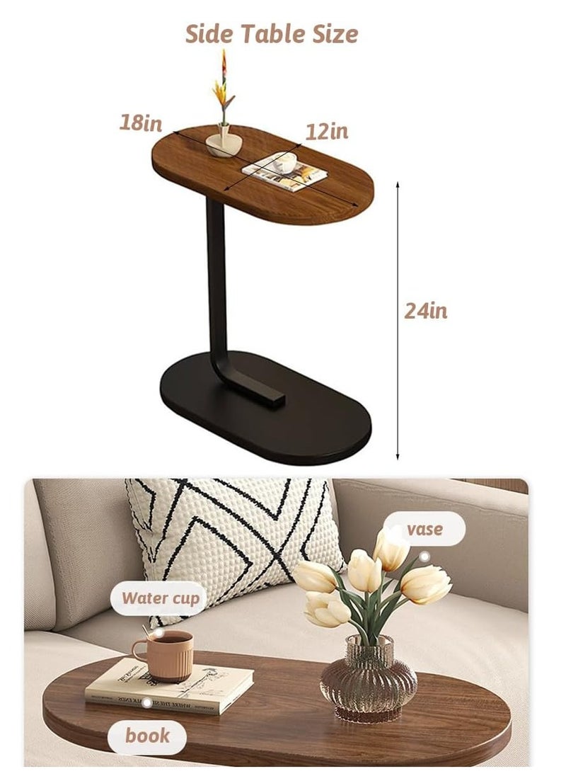 C Shaped Side Table Sofa Side Table Couch Side TablesThat Slide Under End Table Laptop Coffee and Snack Side Tables Wooden Table Small Table For Balcony Living Room Bedroom (BLACK)