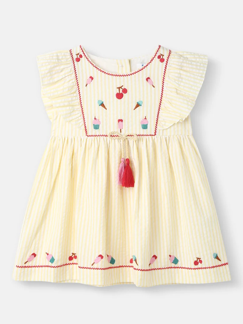 Nautinati Nautinati Girls' Cotton Embroidered Woven Frock