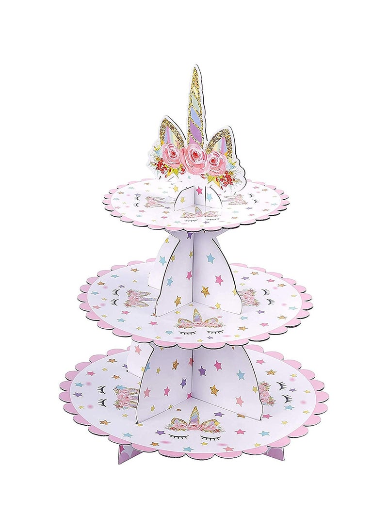 SOLARAE 3 Tier Unicorn Cardboard Cupcake Stand Tower Mini Round Cupcake Stand Dessert Cupcake Holder for Baby Shower Gender Reveal Party - Image 1