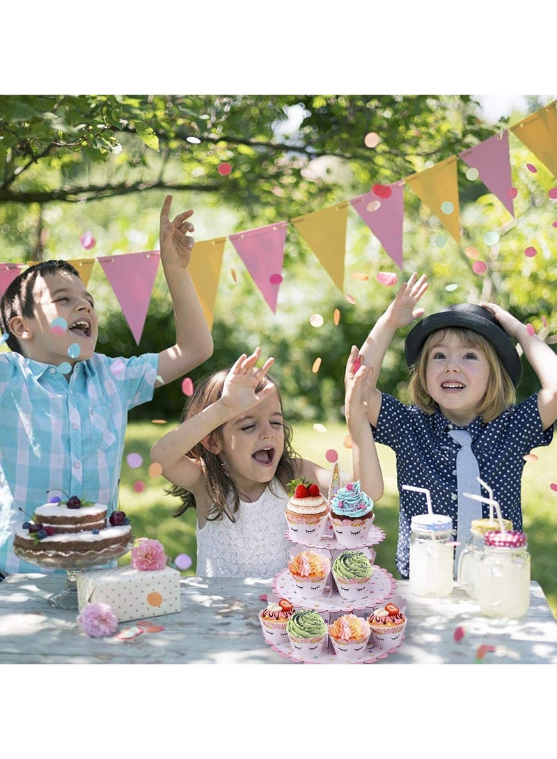 SOLARAE 3 Tier Unicorn Cardboard Cupcake Stand Tower Mini Round Cupcake Stand Dessert Cupcake Holder for Baby Shower Gender Reveal Party - Image 3