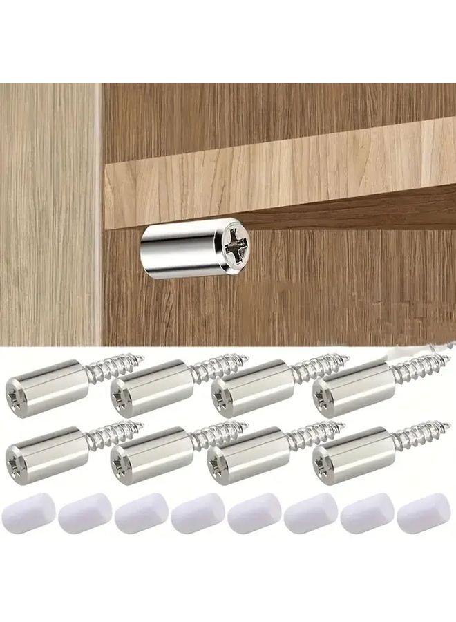 White 8 Sets Non Perforated Self Tapping Screw Layer Board Support with Rubber Cover for Cabinet Wardrobe Shoe Cabinet - Image 2