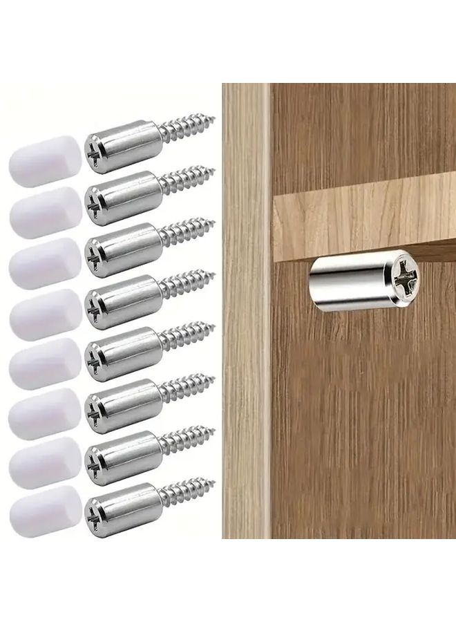 White 8 Sets Non Perforated Self Tapping Screw Layer Board Support with Rubber Cover for Cabinet Wardrobe Shoe Cabinet - Image 1