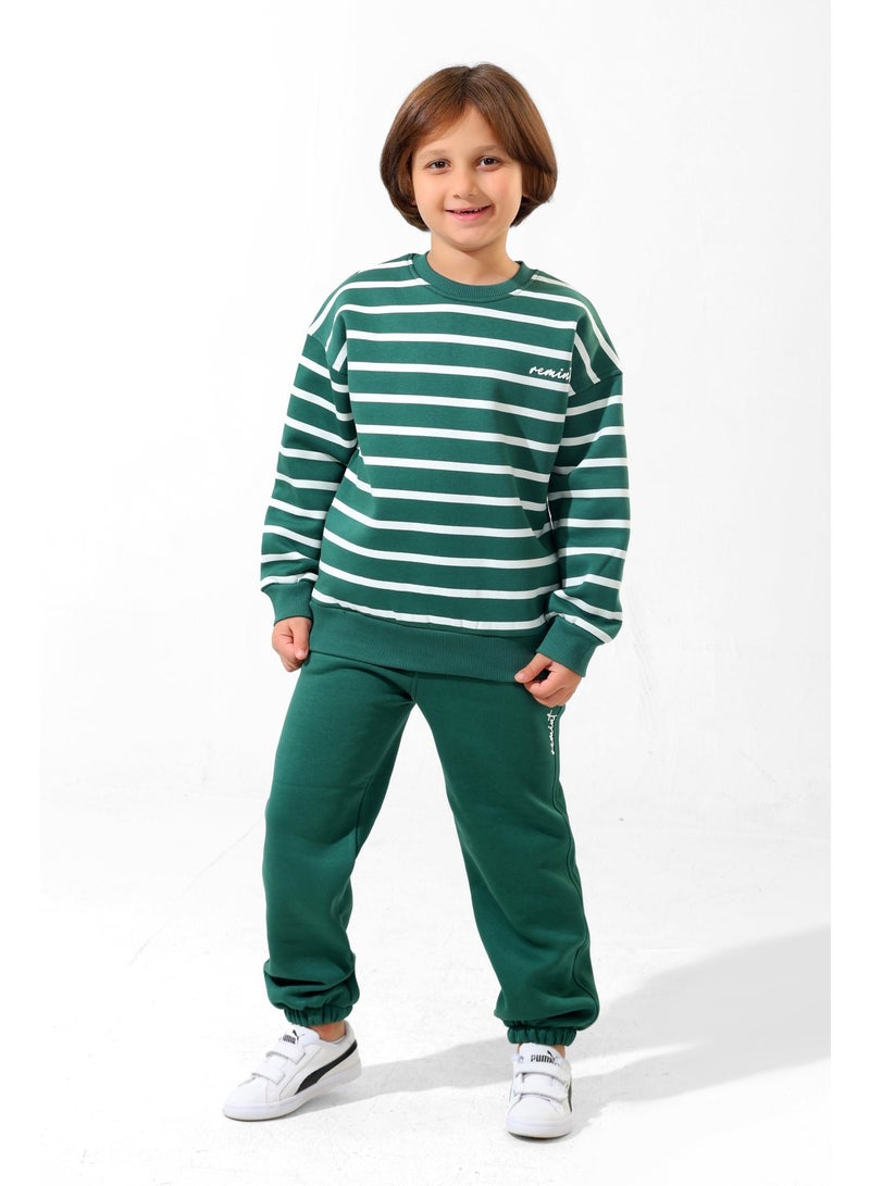 ريمينت بيجاما للاولاد طباعة مقلمة اخضر داكن - Image 1