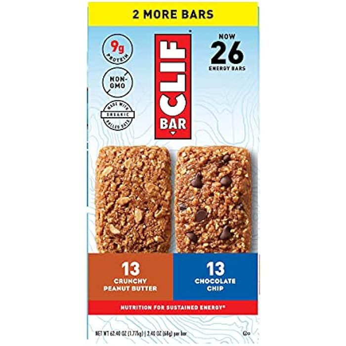 Clif Bar Variety Pack, Crunchy Peanut Butter and Chocolate Chip, 2.40 oz per bar, 26 Count - Image 1