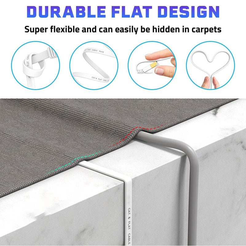 ETZIN كابل إيثرنت Cat6 بطول 30 متر RJ45 مسطح LAN عالي السرعة 250MHZ / سرعة 1 جيجابت كابل UTP LAN، كابل إنترنت، كابل كمبيوتر باتش فئة 6 جيجابت للأجهزة مودم أبيض (30م) - Image 3