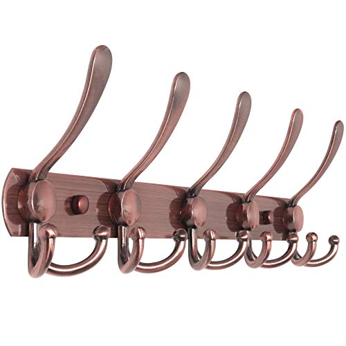 WEBI Coat Rack Wall Mount,Coat Hanger Wall,Coat Hooks Wall Mount,Wall Coat Rack,Hook Rack Rail,5 Triple Hooks for Hanging Coats,Jacket,Clothes,Antique Copper - Image 1