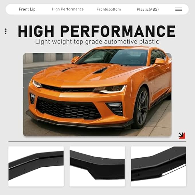 JMTAAT Front Bumper Lip Compatible with 2016-2024 Chevy Chevrolet Camaro SS V8 Trim Spoiler Splitter Protector Body Kit Air Dam Gloss Black 3Pieces - Image 5