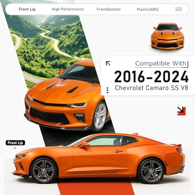 JMTAAT Front Bumper Lip Compatible with 2016-2024 Chevy Chevrolet Camaro SS V8 Trim Spoiler Splitter Protector Body Kit Air Dam Gloss Black 3Pieces - Image 2