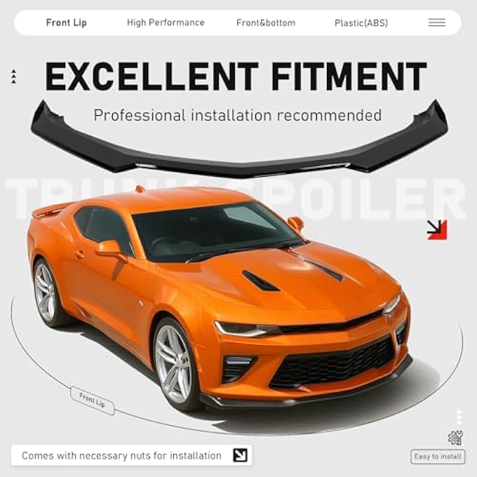 JMTAAT Front Bumper Lip Compatible with 2016-2024 Chevy Chevrolet Camaro SS V8 Trim Spoiler Splitter Protector Body Kit Air Dam Gloss Black 3Pieces - Image 3
