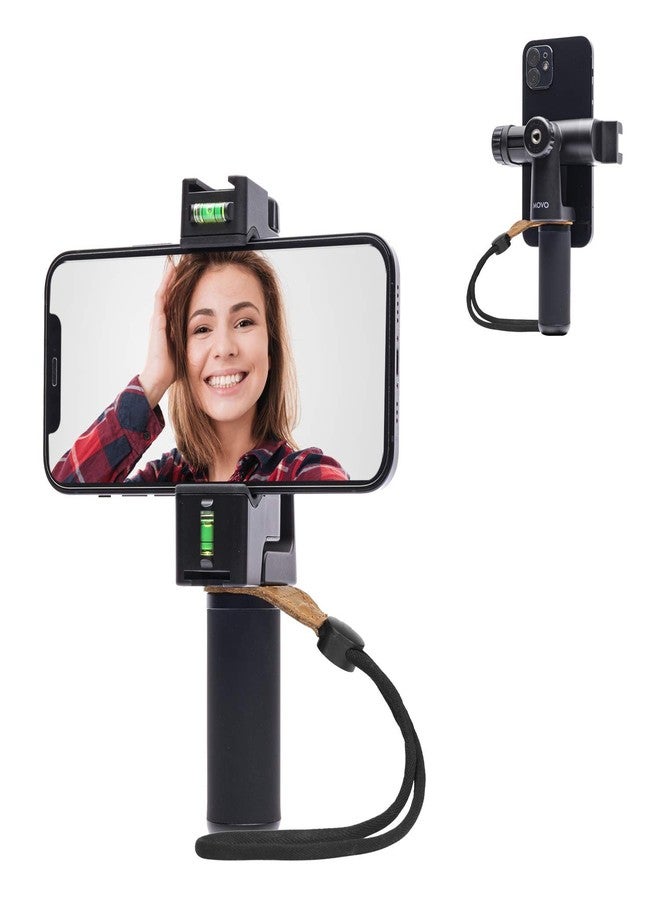 Movo PR-3 Rotating Smartphone Grip Handle Rig with Vertical and Horizonal Positions, Wrist Strap, Tripod Mount, Cold Shoe Mount for Lights and Microphones - for iPhone, Samsung, Google, Android Phones - Image 1