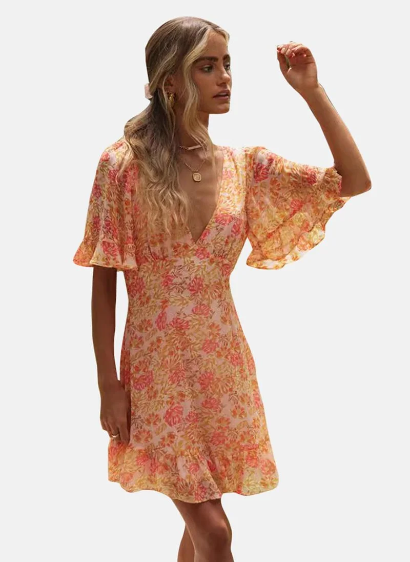 يونيكي Multicolour V Neck Floral Print Fit & Flared Dress