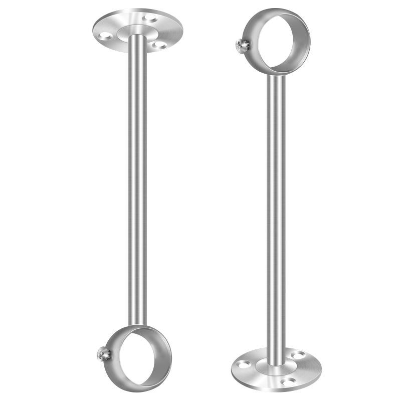 HUTLON حامل قضيب الستائر السقفي 10 بوصة، حامل قضيب ستائر ثقيل لتحمل قضبان الستائر بقطر 1 بوصة، خطافات قضيب ستائر من الفولاذ المقاوم للصدأ، عبوة من 2، فضي