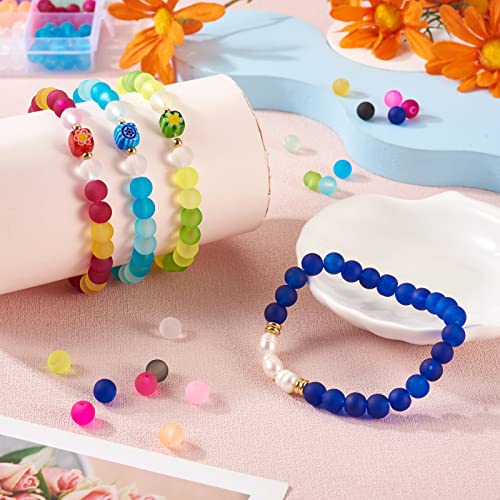 KISSITTY 400pcs/box 8mm 15 Color Frosted Glass Round Beads Set for Jewelry Craft Making Summer Beach Home Decor with Container - Image 2