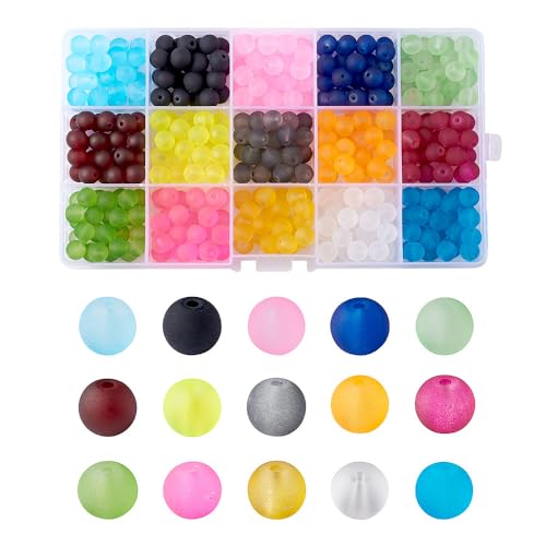 KISSITTY 400pcs/box 8mm 15 Color Frosted Glass Round Beads Set for Jewelry Craft Making Summer Beach Home Decor with Container - Image 1