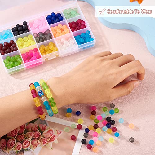 KISSITTY 400pcs/box 8mm 15 Color Frosted Glass Round Beads Set for Jewelry Craft Making Summer Beach Home Decor with Container - Image 3