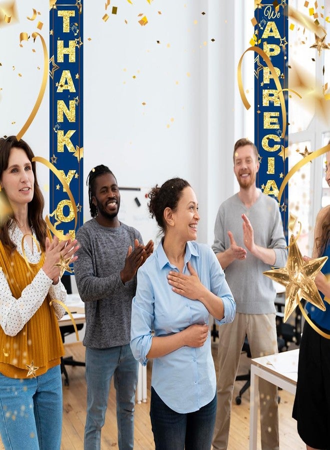 GOLDCROW We Appreciate You Banner Decorations Thank You Door Banner Thank You for All You Do Backdrop for Teacher Employee Staff Doctors Nurse Poaster Volunteer Appreciation Week Party Decor - Blue Gold - Image 2
