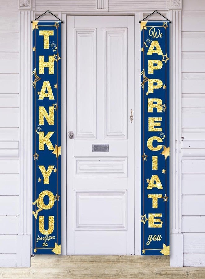 GOLDCROW We Appreciate You Banner Decorations Thank You Door Banner Thank You for All You Do Backdrop for Teacher Employee Staff Doctors Nurse Poaster Volunteer Appreciation Week Party Decor - Blue Gold - Image 1