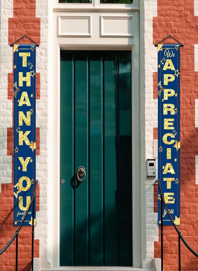 GOLDCROW We Appreciate You Banner Decorations Thank You Door Banner Thank You for All You Do Backdrop for Teacher Employee Staff Doctors Nurse Poaster Volunteer Appreciation Week Party Decor - Blue Gold - Image 3