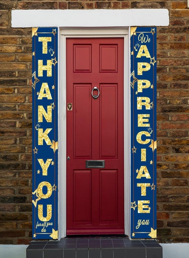 GOLDCROW We Appreciate You Banner Decorations Thank You Door Banner Thank You for All You Do Backdrop for Teacher Employee Staff Doctors Nurse Poaster Volunteer Appreciation Week Party Decor - Blue Gold - Image 5