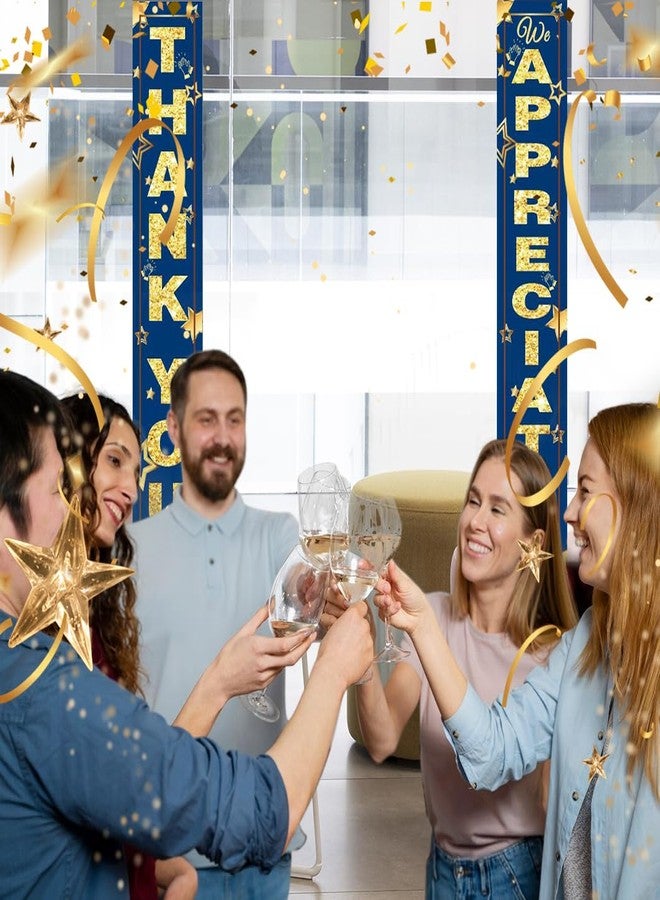 GOLDCROW We Appreciate You Banner Decorations Thank You Door Banner Thank You for All You Do Backdrop for Teacher Employee Staff Doctors Nurse Poaster Volunteer Appreciation Week Party Decor - Blue Gold - Image 4
