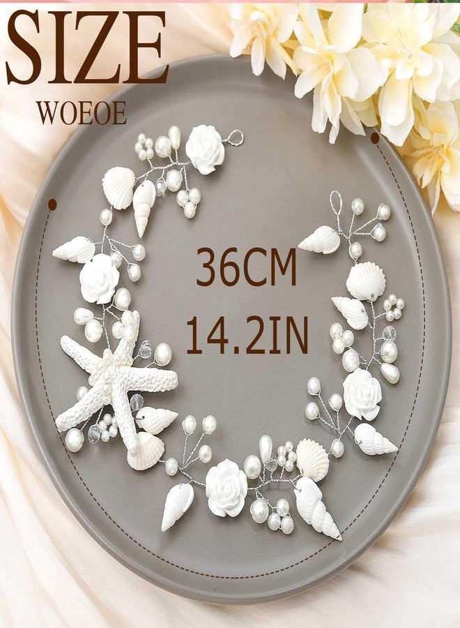 ووي طوق رأس زفاف على شكل نجم البحر من Woeoe، طوق رأس فضي للعروس، إكسسوارات شعر لحفلات الزفاف على الشاطئ للنساء - Image 2