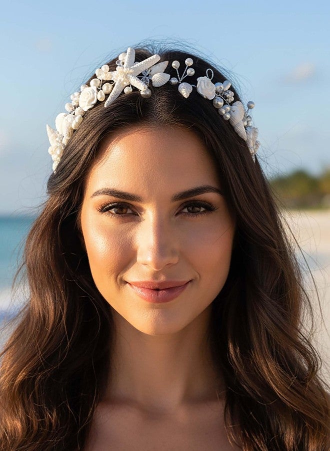 ووي طوق رأس زفاف على شكل نجم البحر من Woeoe، طوق رأس فضي للعروس، إكسسوارات شعر لحفلات الزفاف على الشاطئ للنساء - Image 3