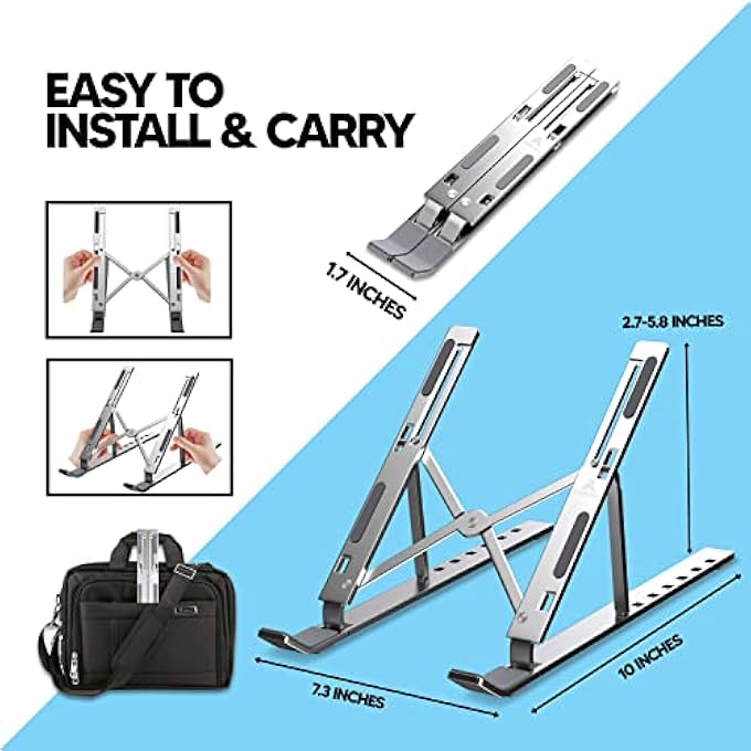 rayihni STORIFT LAPTOP STAND FOR DESK ADJUSTABLE HEIGHT, 7 ANGLES ANTI-SLIP, ERGONOMIC PORTABLE ALUMINUM LAPTOP HOLDER, FOLDABLE COMPUTER STAND, LAPTOP RISER, COMPATIBLE WITH 9-15.6 INCHES LAPTOPS AND TABLETS - Image 2