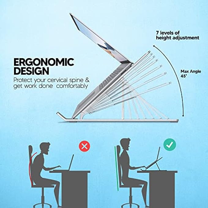 rayihni STORIFT LAPTOP STAND FOR DESK ADJUSTABLE HEIGHT, 7 ANGLES ANTI-SLIP, ERGONOMIC PORTABLE ALUMINUM LAPTOP HOLDER, FOLDABLE COMPUTER STAND, LAPTOP RISER, COMPATIBLE WITH 9-15.6 INCHES LAPTOPS AND TABLETS - Image 3