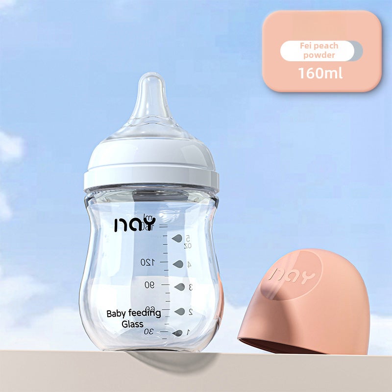Noon Glass Bottle Newborn Baby Wide Diameter Anti-Flatulence Anti-Choking Newborn Baby Bottle Manufacturer Ready Stock(N-0015-160mL light powder) - Image 1