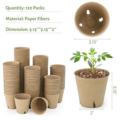 Bluepro 120 Packs 3.15 Inch Peat Pots, Biodegradable Pots for Seedlings with Drainage Holes, Herb Seed Starter - Image 2