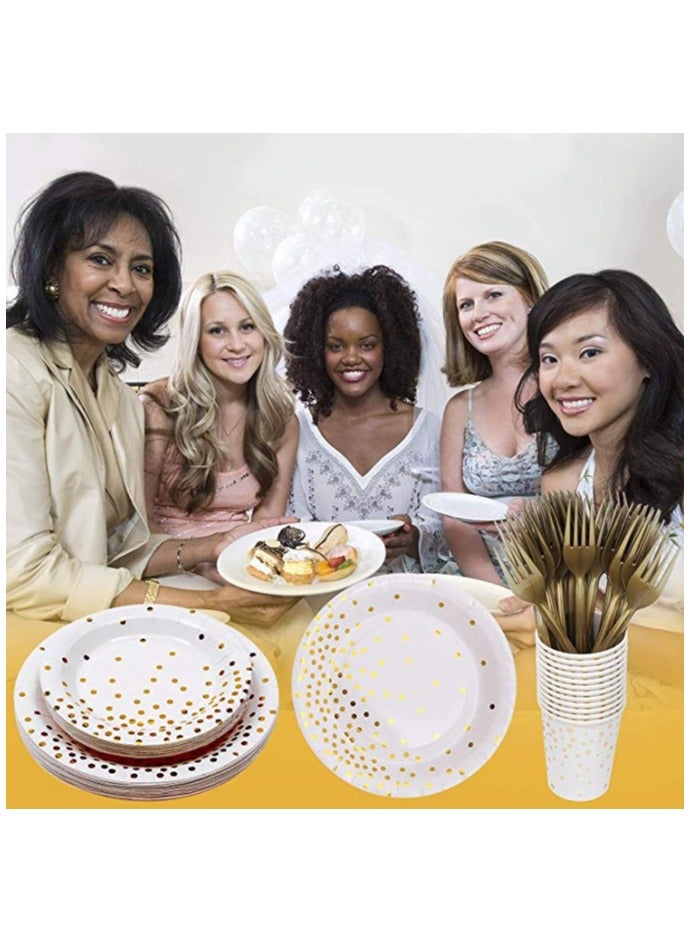 200Pcs Disposable Cutlery Disposable Paper Tableware Set for 25 Guests Dinnerware Plates Forks Knives Spoons Cups Napkins Straws for Wedding, Baby Shower, Birthday Party Supplies - Image 5