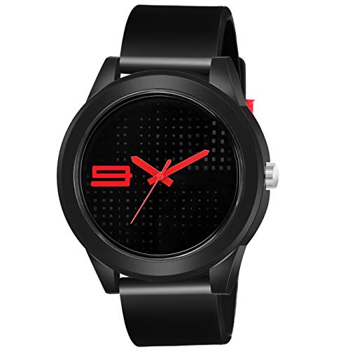 Acnos Watch Premium Analog Unisex Black Round Dial Red Color Digit Options Watch for Men Women - Image 1
