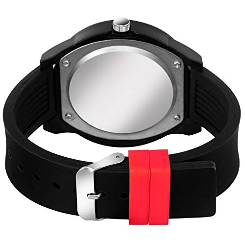 Acnos Watch Premium Analog Unisex Black Round Dial Red Color Digit Options Watch for Men Women - Image 4