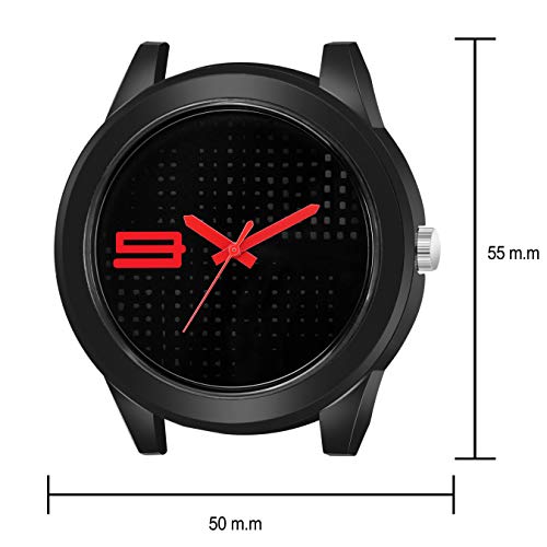 Acnos Watch Premium Analog Unisex Black Round Dial Red Color Digit Options Watch for Men Women - Image 3