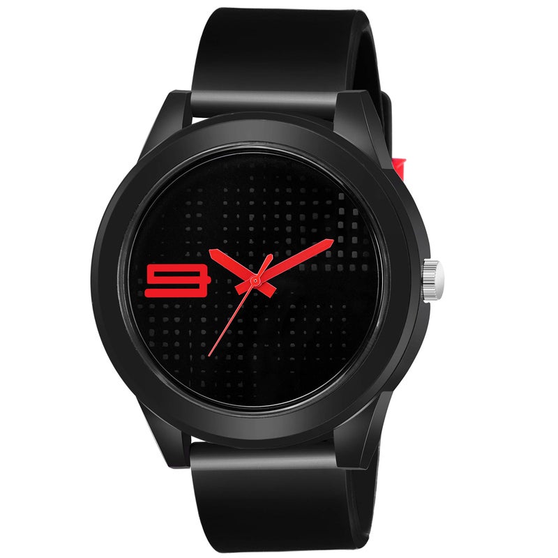 Acnos Watch Premium Analog Unisex Black Round Dial Red Color Digit Options Watch for Men Women - Image 5
