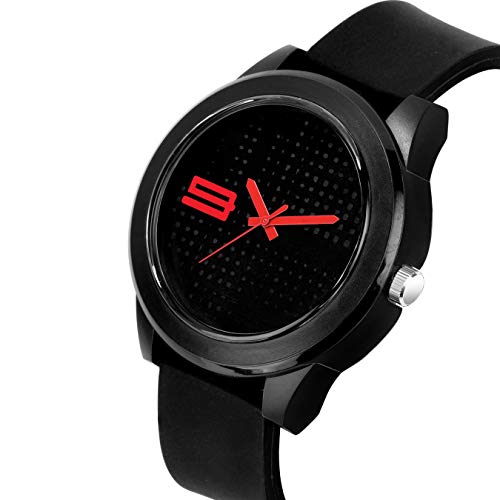 Acnos Watch Premium Analog Unisex Black Round Dial Red Color Digit Options Watch for Men Women - Image 2
