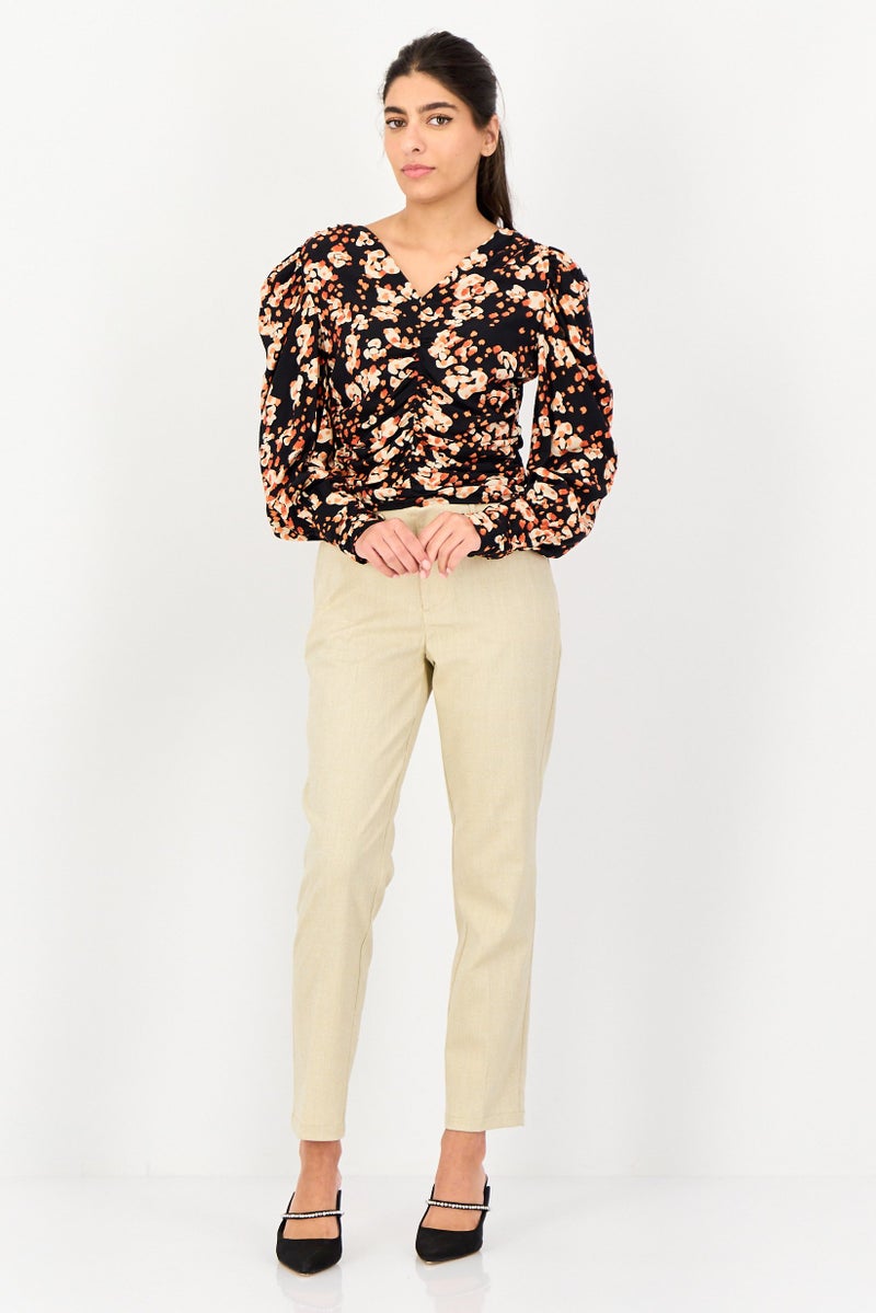 Selected Femme Women V Neck Long Sleeves Floral Print Blouse, Multicolor - Image 3