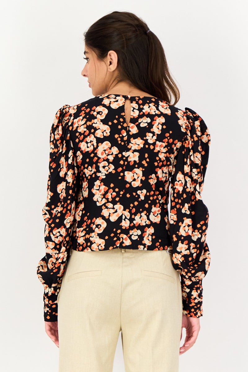 Selected Femme Women V Neck Long Sleeves Floral Print Blouse, Multicolor - Image 2