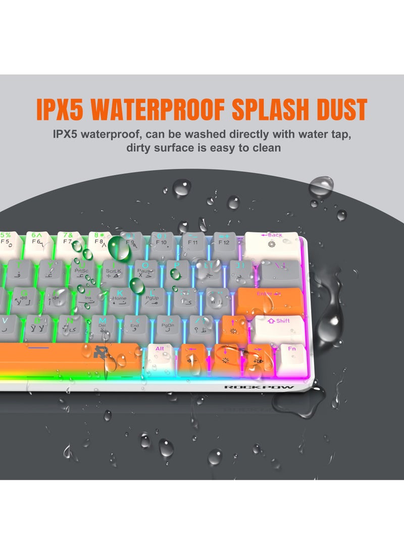 Rock Pow - ROCK POW  60% Arabic English Mechanical Gaming Keyboard, 63keys RGB Backlit Ultra-Compact Mini Keyboard, Waterproof Mini Compact Keyboard for PC/Mac Gamer, Typist, Trip Hot  Swappable  Red Switch - Image 1