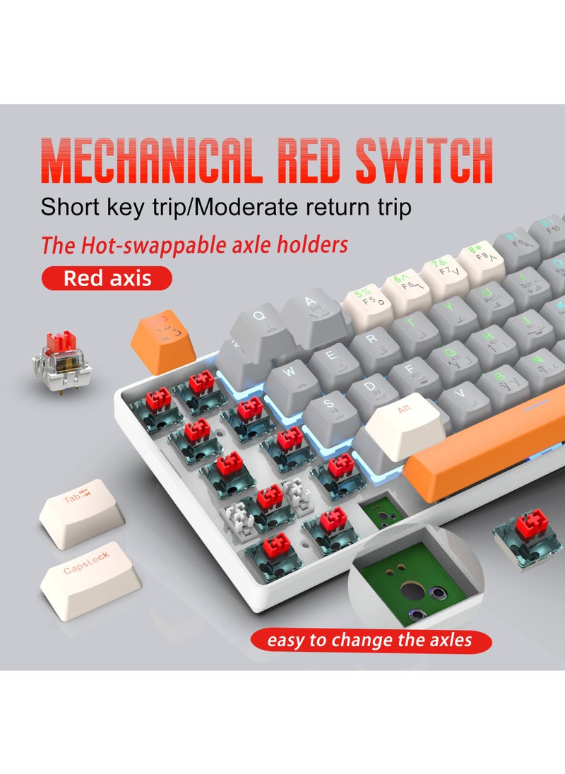Rock Pow - ROCK POW  60% Arabic English Mechanical Gaming Keyboard, 63keys RGB Backlit Ultra-Compact Mini Keyboard, Waterproof Mini Compact Keyboard for PC/Mac Gamer, Typist, Trip Hot  Swappable  Red Switch - Image 1