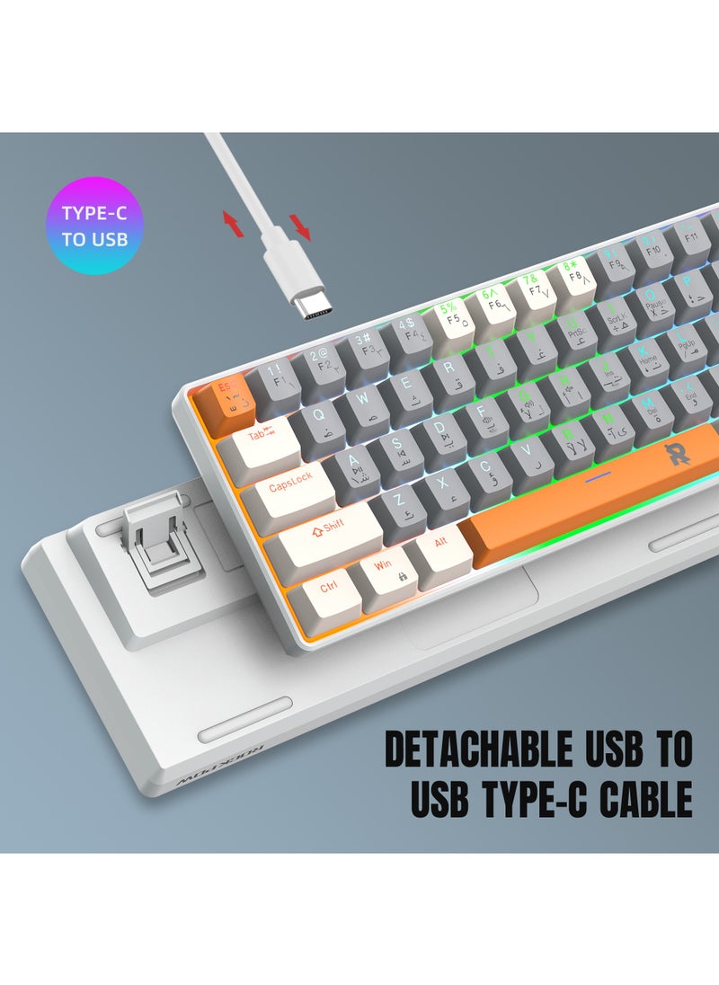 Rock Pow - ROCK POW  60% Arabic English Mechanical Gaming Keyboard, 63keys RGB Backlit Ultra-Compact Mini Keyboard, Waterproof Mini Compact Keyboard for PC/Mac Gamer, Typist, Trip Hot  Swappable  Red Switch - Image 1