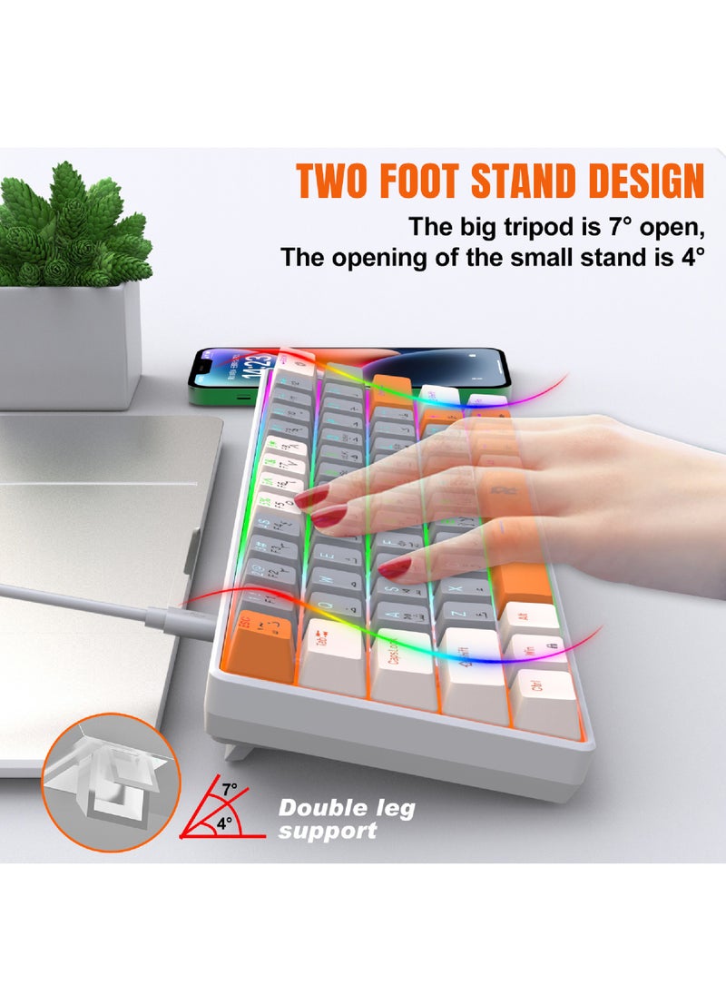 Rock Pow - ROCK POW  60% Arabic English Mechanical Gaming Keyboard, 63keys RGB Backlit Ultra-Compact Mini Keyboard, Waterproof Mini Compact Keyboard for PC/Mac Gamer, Typist, Trip Hot  Swappable  Red Switch - Image 1