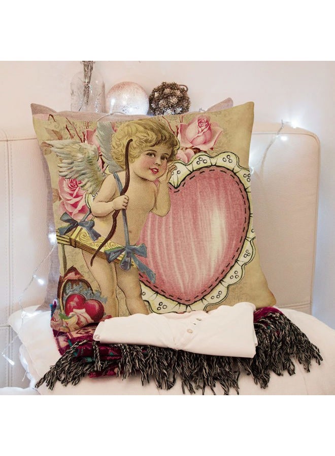 AnyDesign Vintage Valentine's Day Pillow Covers 18 x 18 Inch Retro Angels Throw Pillow Case Decorative Cushion Cover for Sofa Couch Wedding Anniversary Home, Set of 4 - Image 4
