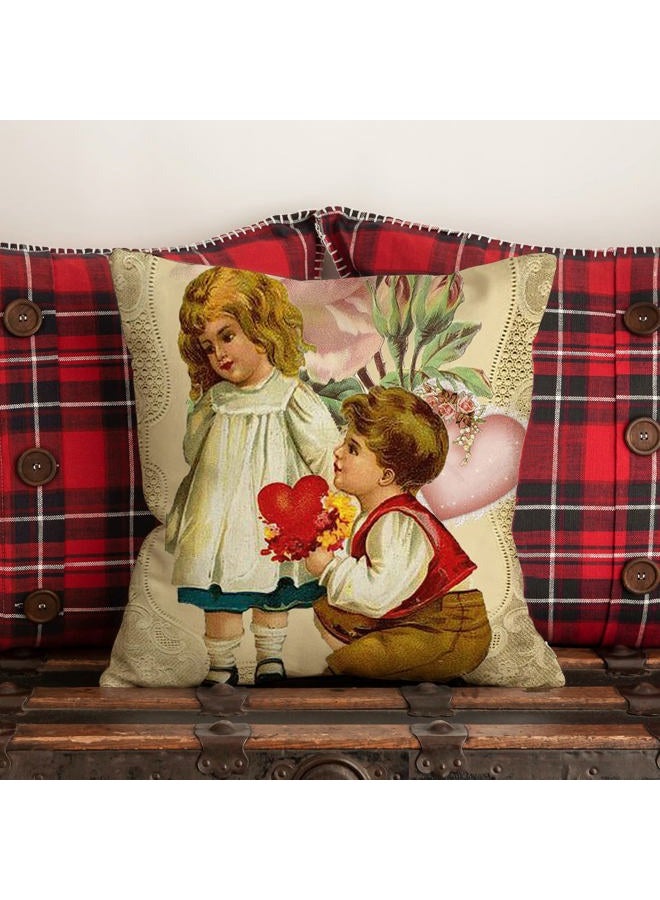 AnyDesign Vintage Valentine's Day Pillow Covers 18 x 18 Inch Retro Angels Throw Pillow Case Decorative Cushion Cover for Sofa Couch Wedding Anniversary Home, Set of 4 - Image 5