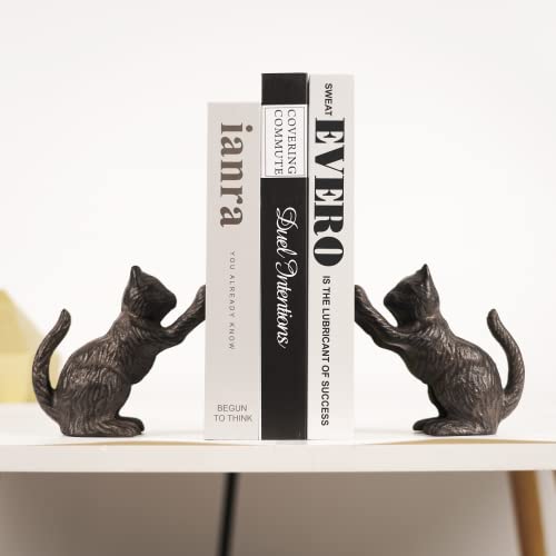 Ambipolar Cat Decorative Bookends, Unique Book Ends to Hold Books Heavy Duty for Office Desk, Vintage Antique Black Home Decor, Shelf Decoration, Modern Living Room Decor - Image 5