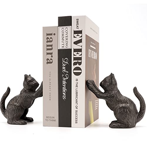 Ambipolar Cat Decorative Bookends, Unique Book Ends to Hold Books Heavy Duty for Office Desk, Vintage Antique Black Home Decor, Shelf Decoration, Modern Living Room Decor - Image 1