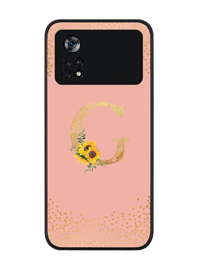 Stylizedd Rugged Black edge case for Poco M4 Pro 4G Slim fit Soft Case Flexible Rubber Edges Anti Drop TPU Gel Thin Cover - Custom Monogram Initial Letter Floral Pattern Alphabet - G (Rose Pink ) - Image 1