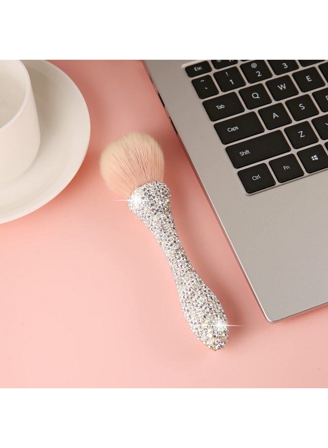 AsAlways Shiny Rhinestone Portable Makeup Brush Bling Crystal Professional Face Cosmetics Blending Liquid Foundation Powder Concealer Beauty Tool(Silver) - Image 3