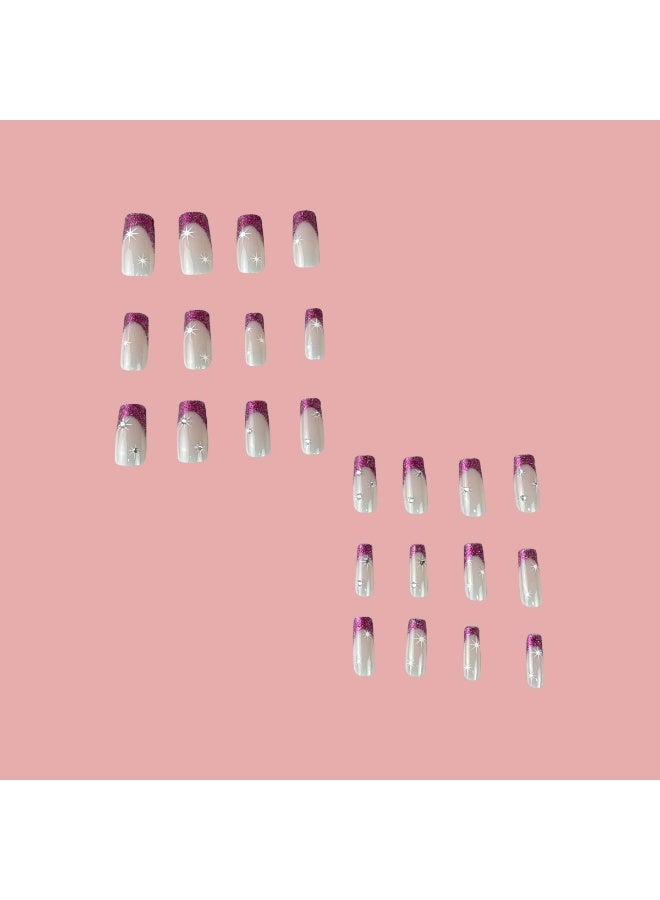 Goolsky أظافر ضغط طويلة مميزة مع لمسة فرنسية وردية وبريق نجمي لتألق حلو - Image 5